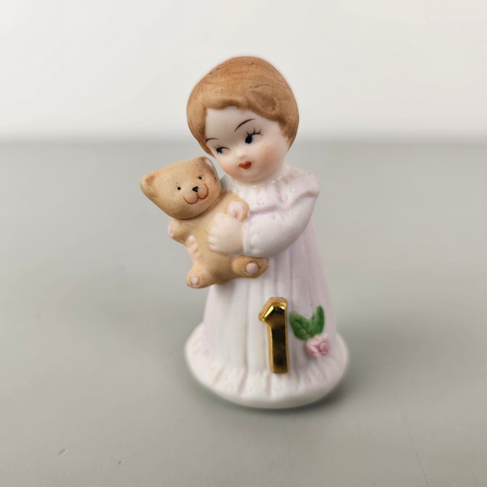 Vintage 1982 Enesco Growing Up Birthday Girls Age 1 Porcelain Figurine Bear